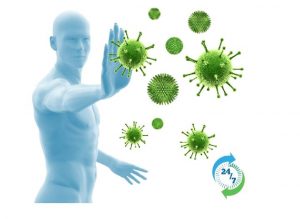 A cold. Digital image of a man stopping germs